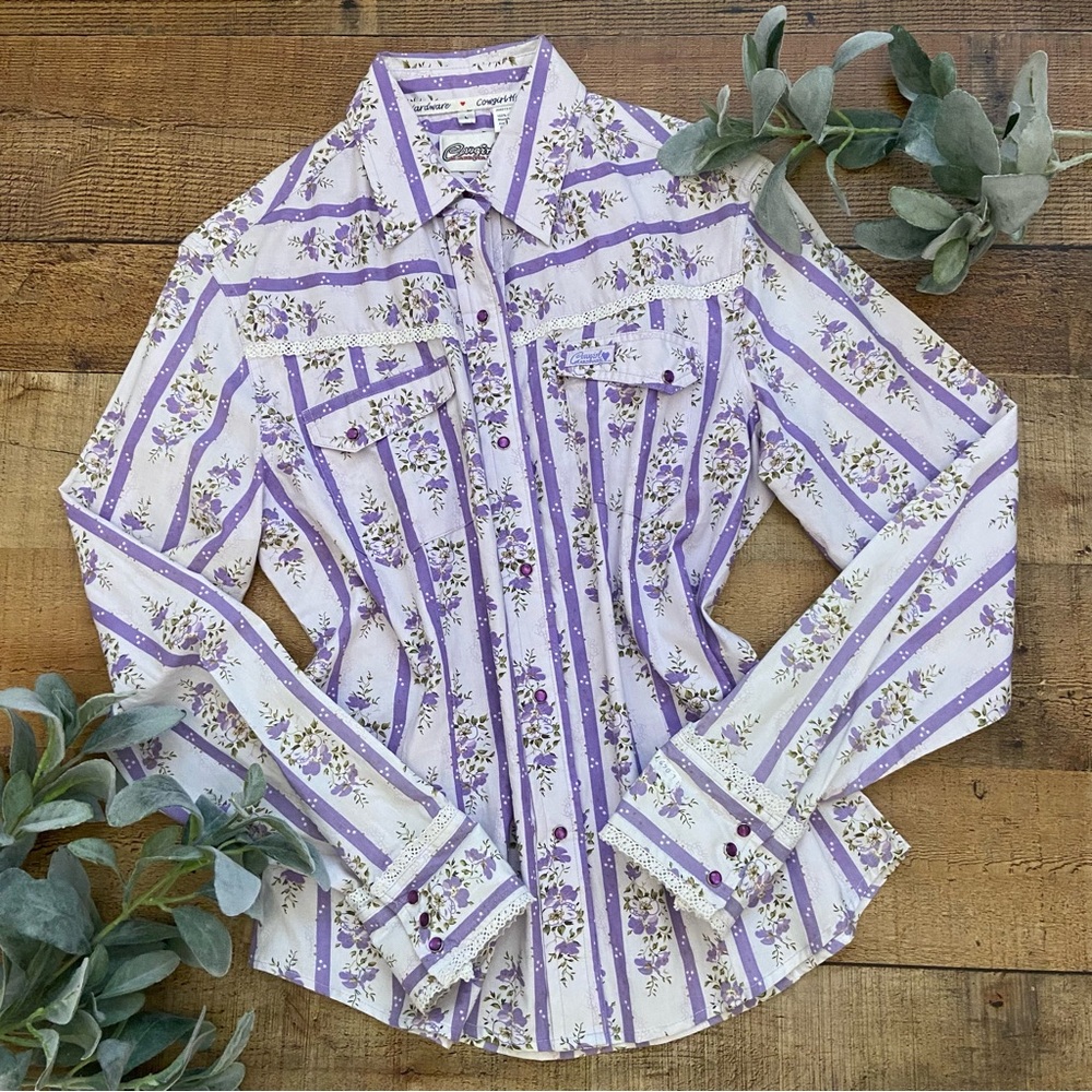 Shirt WESTERN Floral Purple Pearl Snaps Western Shirt